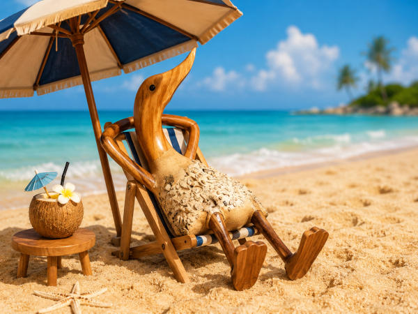 Liegende Sonder-Ente am Strand