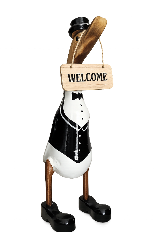 Butler-Ente Deluxe, 40cm hoch + Schild