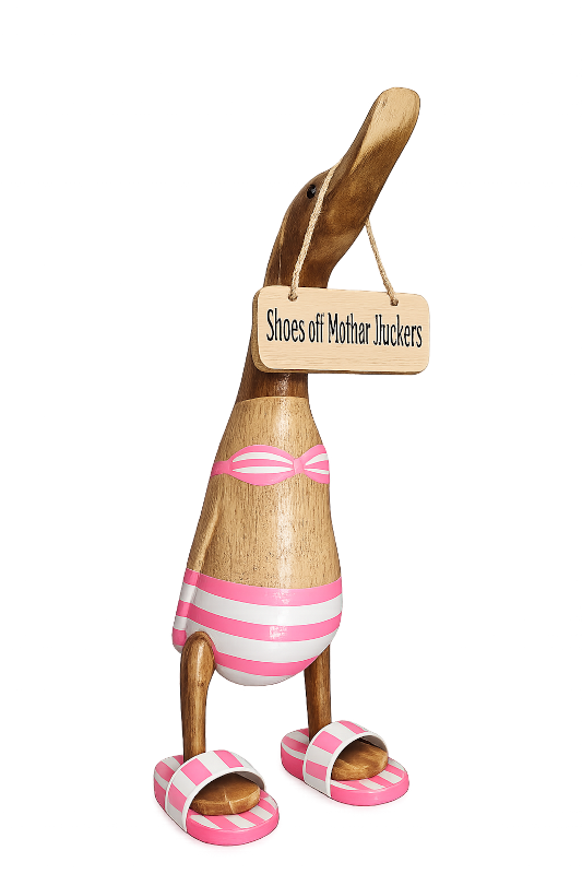 Die Hausschuh Ente, 40cm hoch + Schild