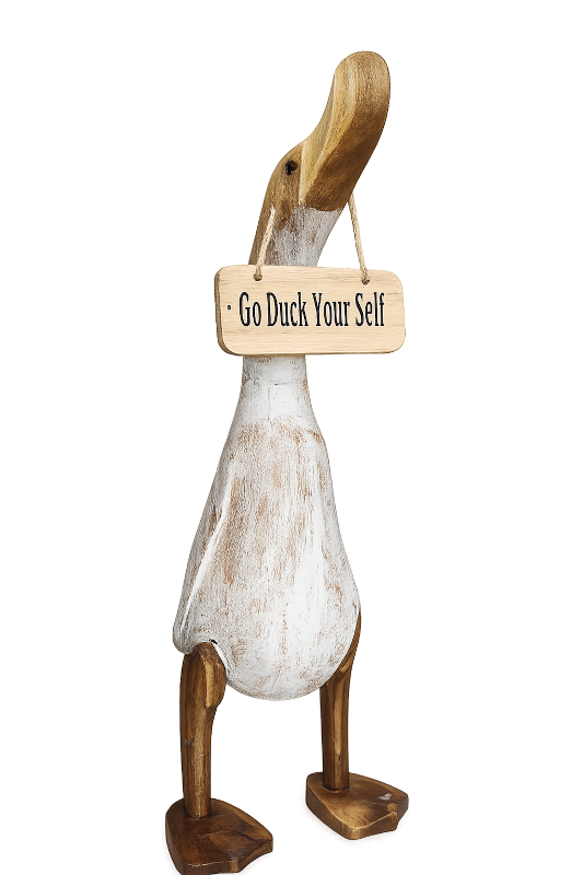 Die Frechschnabel-Ente, 40cm hoch + Schild